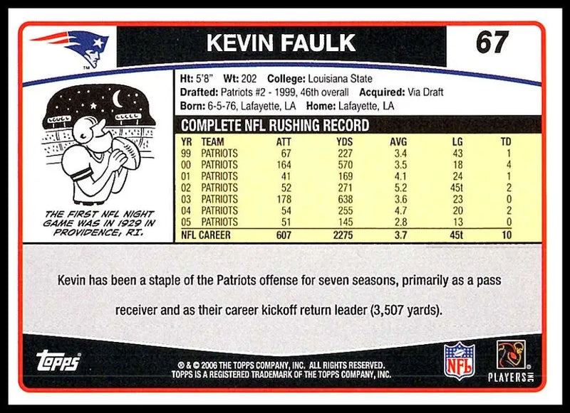 2006 Topps #67 Kevin Faulk NM-MT New England Patriots Football Card - Football Card Single