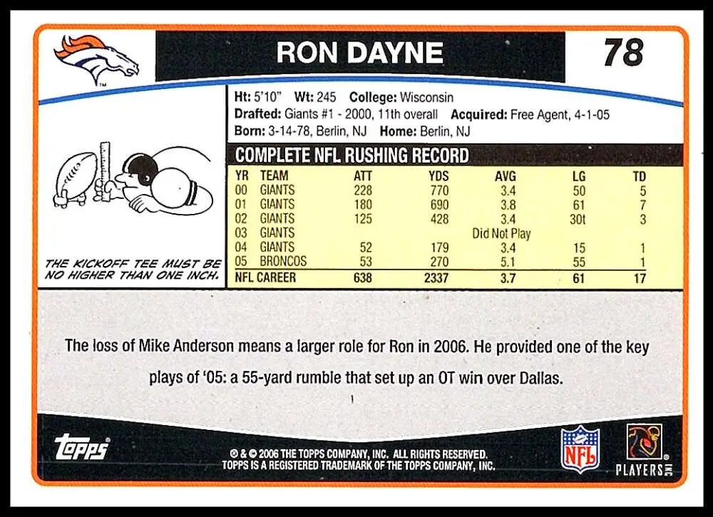 2006 Topps #78 Ron Dayne NM-MT Denver Broncos Football Card - Football Card Single