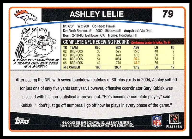2006 Topps #79 Ashley Lelie NM-MT Denver Broncos Football Card - Football Card Single