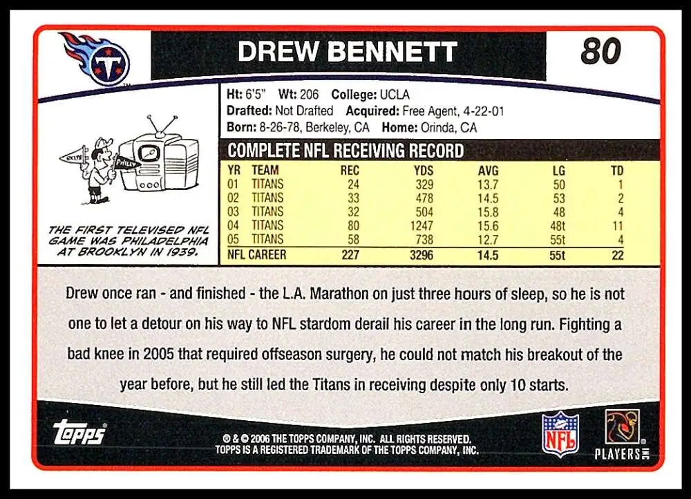 2006 Topps #80 Drew Bennett NM-MT Tennessee Titans Football Card - Football Card Single