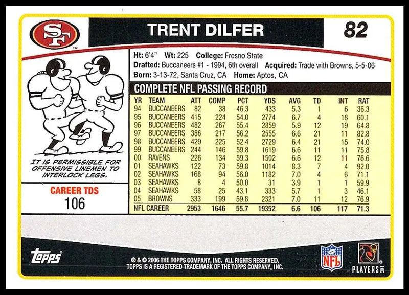 2006 Topps #82 Trent Dilfer NM-MT San Francisco 49ers Football Card - Football Card Single