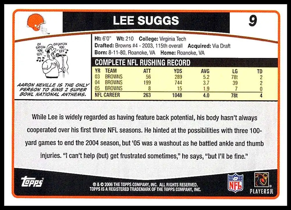 2006 Topps #9 Lee Suggs NM-MT Cleveland Browns Football Card - Football Card Single