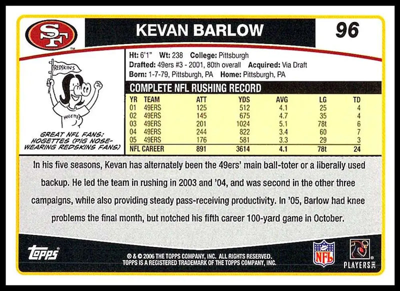 2006 Topps #96 Kevan Barlow NM-MT San Francisco 49ers Football Card - Football Card Single