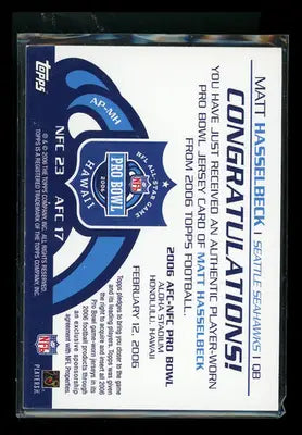 2006 Topps All Pro Relics Matt Hasselbeck #APR-MH Jersey Patch Football - Sports Memorabilia