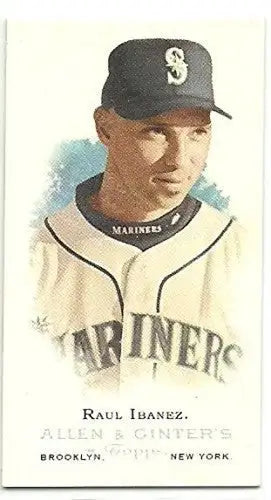 Original gloss baseball trading card featuring Raul Ibanez in Seattle Mariners uniform from Topps Allen Ginter Mini