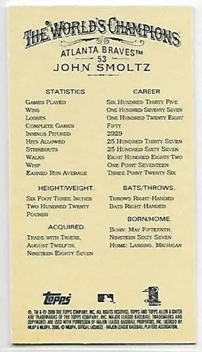 2006 Topps Allen and Ginter Mini A and G Back #53 John Smoltz NM-MT Braves - Baseball Card Single
