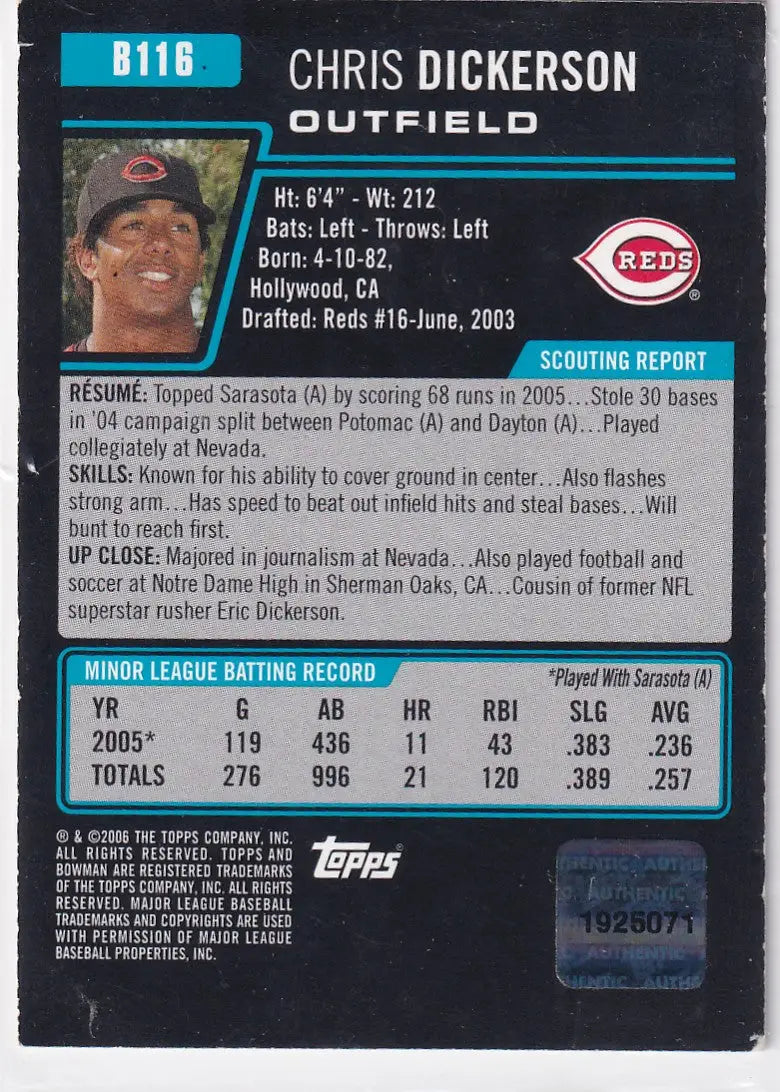 2006 TOPPS #B116 CHRIS DICKERSON AUTO- CINCINNATI REDS