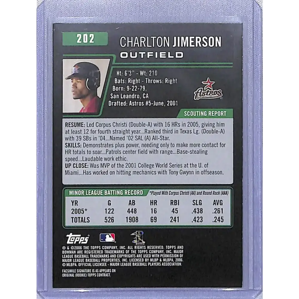 2006 Topps Bowman #202 Charlton Jimerson NM-MT RC Rookie Auto Houston Astros - Baseball Card Single
