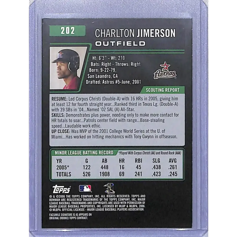 2006 Topps Bowman #202 Charlton Jimerson NM-MT RC Rookie Auto Houston Astros - Baseball Card Single