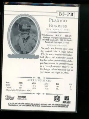 2006 Topps Bowman Sterling Plaxico Burress #BS-PB Authentic Game-Worn Jersey - Sports Memorabilia