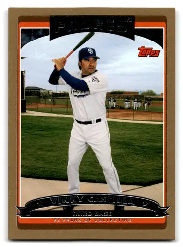 Original gloss Topps Gold baseball trading card of Vinny Castilla from 2006 Padres