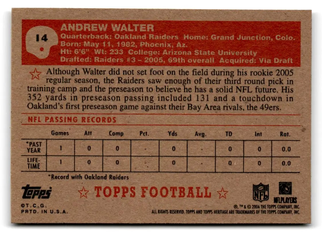 2006 Topps Heritage #14 Andrew Walter - Football Card Single