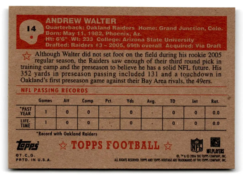 2006 Topps Heritage #14 Andrew Walter - Football Card Single