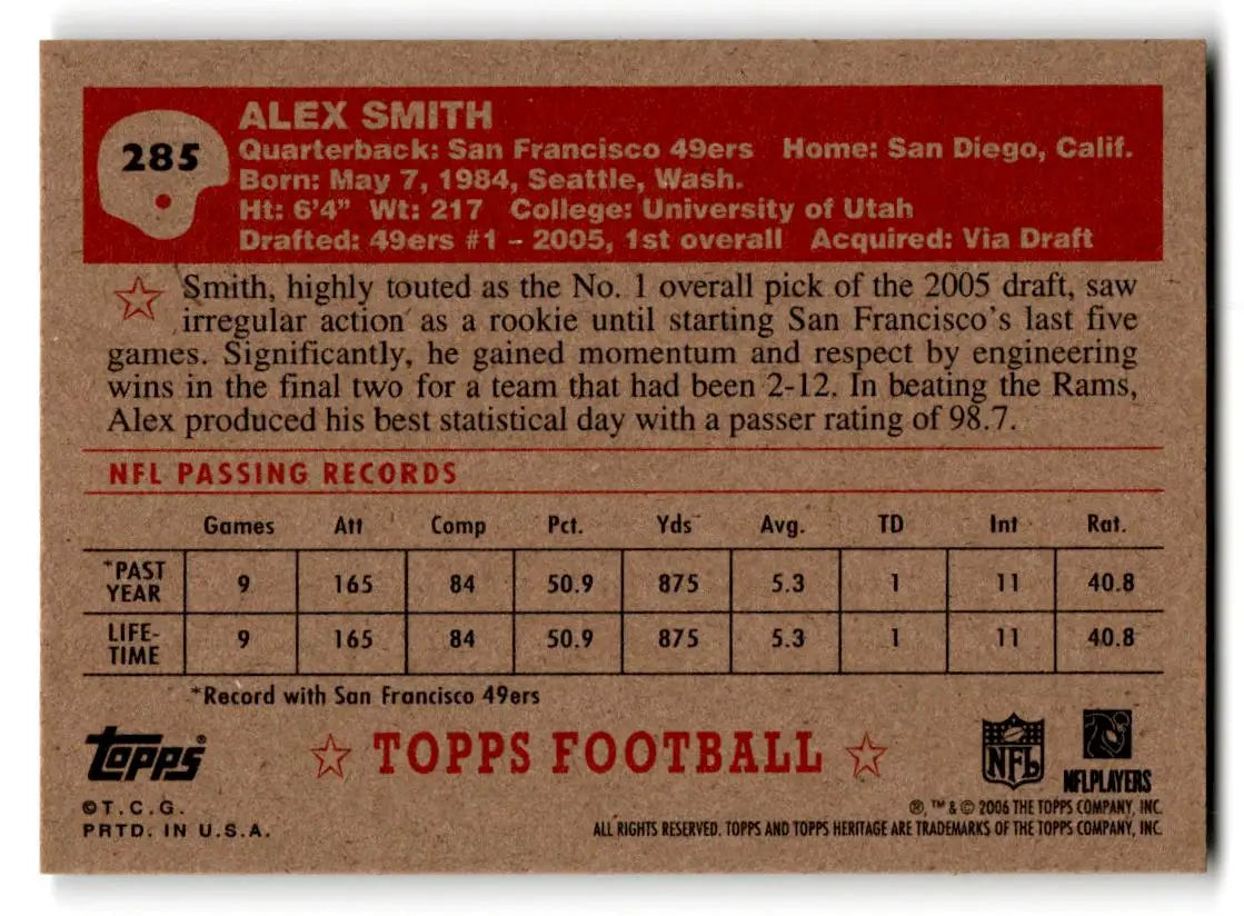 2006 Topps Heritage #285 Alex Smith - Football Card Single