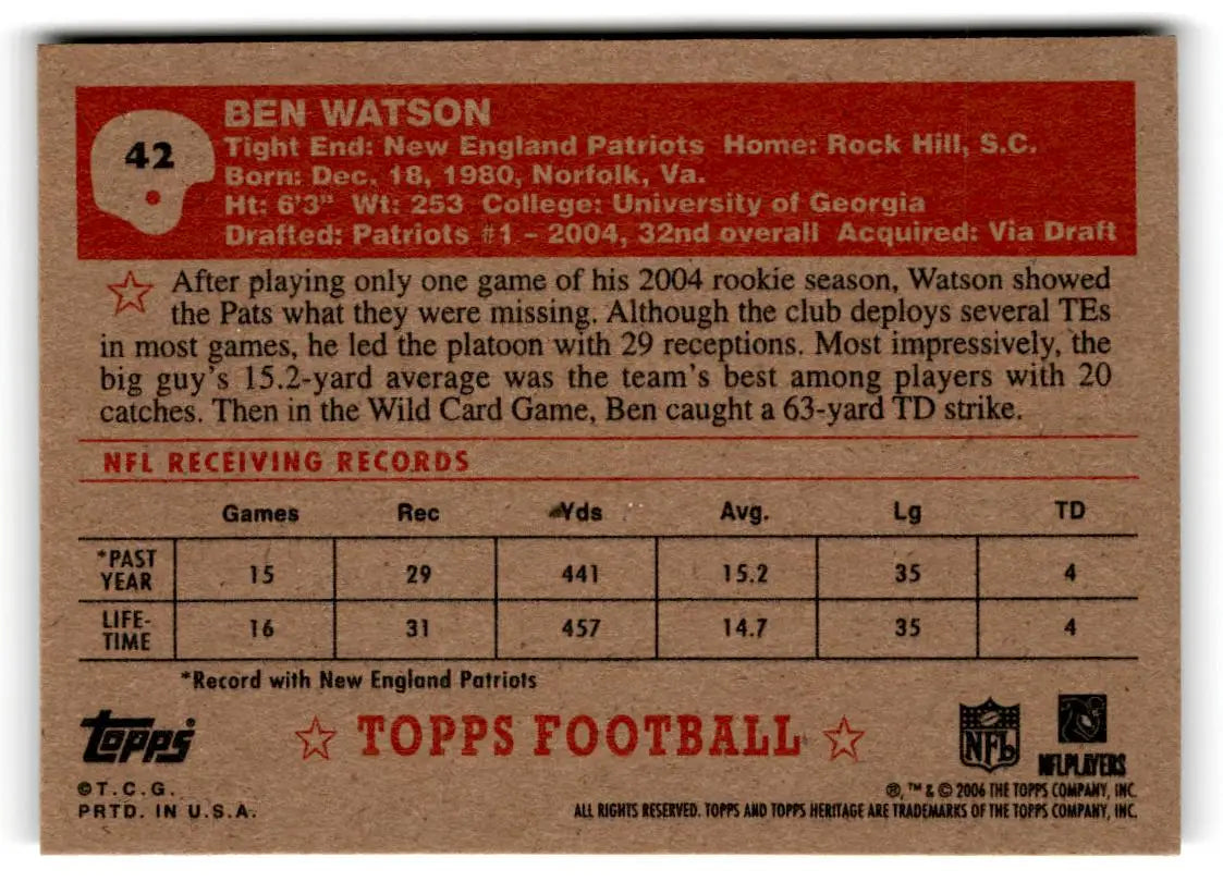 2006 Topps Heritage #42 Ben Watson - Football Card Single
