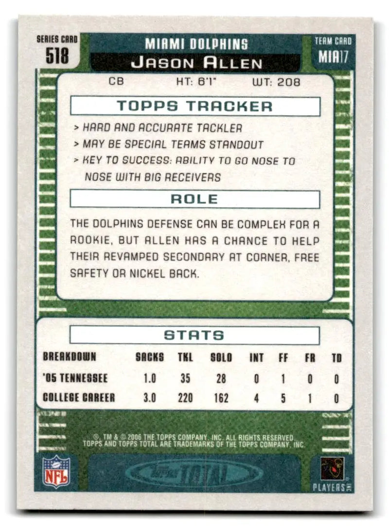 2006 Topps Total #518 Jason Allen - Football Card Single