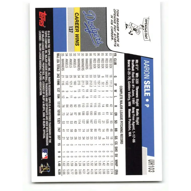 2006 Topps Update #103 Aaron Sele EX Excellent Los Angeles Dodgers Baseball Card - Baseball Card Single