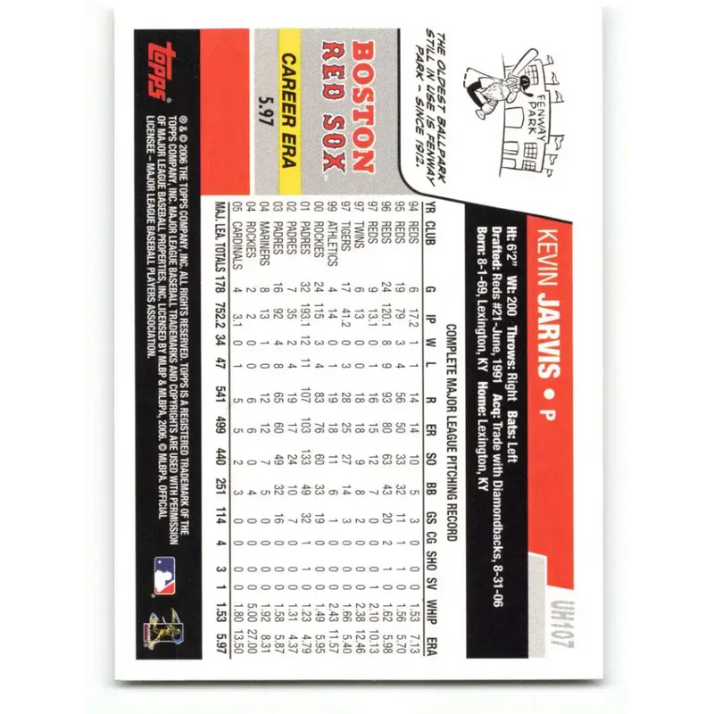 2006 Topps Update #107 Kevin Jarvis EX Excellent Boston Red Sox Baseball Card - Baseball Card Single