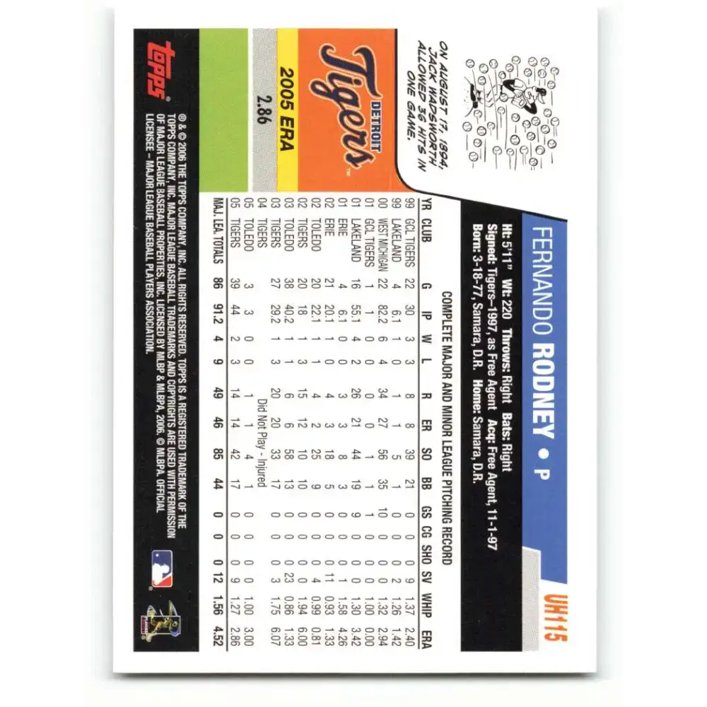 2006 Topps Update #115 Fernando Rodney EX Excellent Detroit Tigers Baseball Card - Baseball Card Single