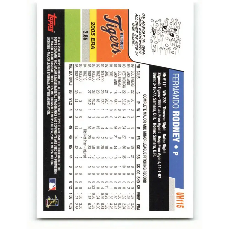 2006 Topps Update #115 Fernando Rodney EX Excellent Detroit Tigers Baseball Card - Baseball Card Single