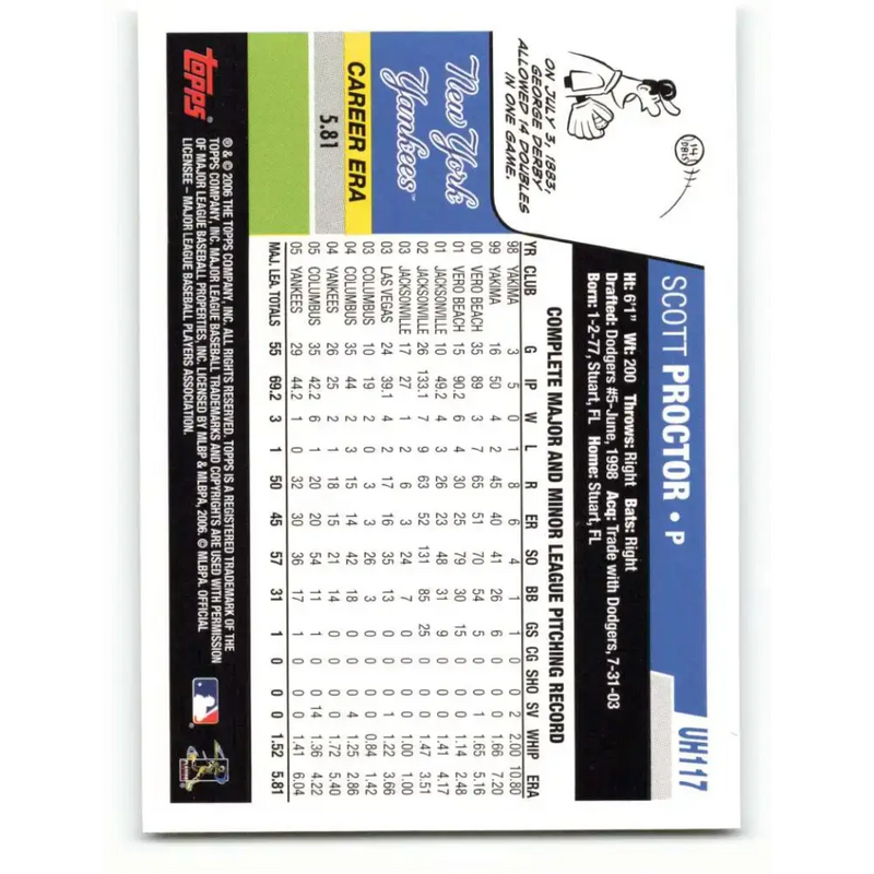 2006 Topps Update #117 Scott Proctor EX Excellent New York Yankees Baseball Card - Baseball Card Single