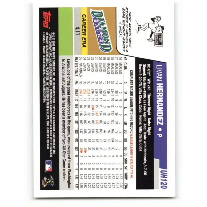 2006 Topps Update #120 Livan Hernandez EX Excellent Arizona Diamondbacks Baseball Card - Baseball Card Single