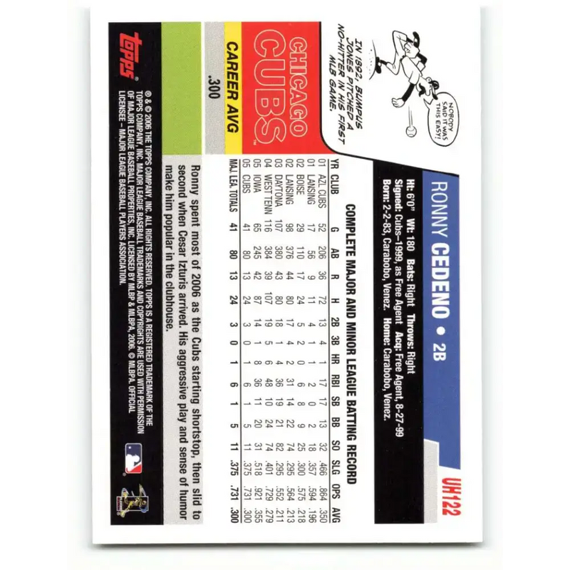 2006 Topps Update #122 Ronny Cedeno EX Excellent Chicago Cubs Baseball Card - Baseball Card Single