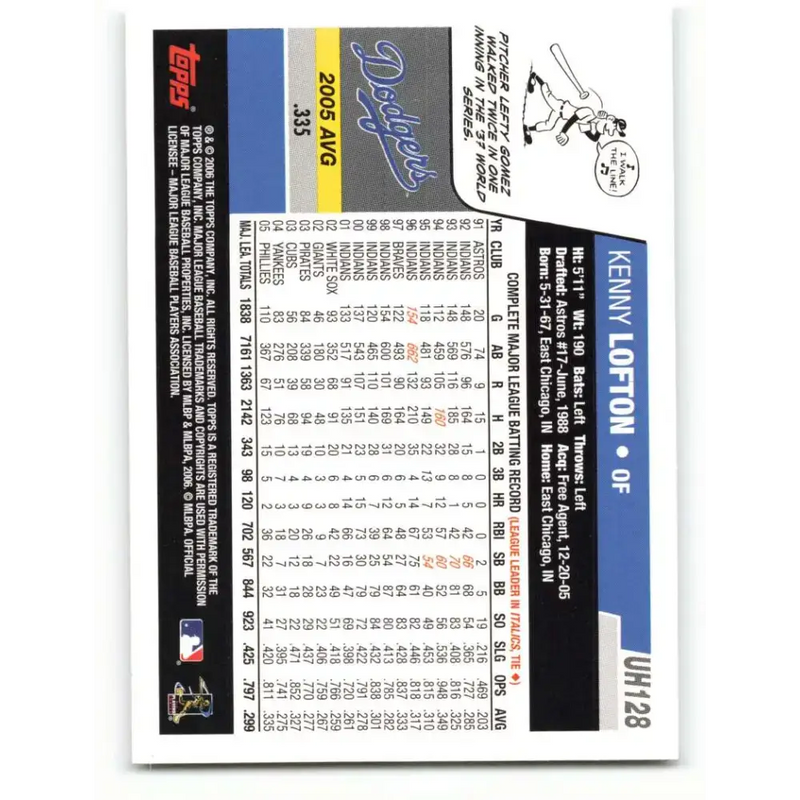 2006 Topps Update #128 Kenny Lofton EX Excellent Los Angeles Dodgers Baseball Card - Baseball Card Single