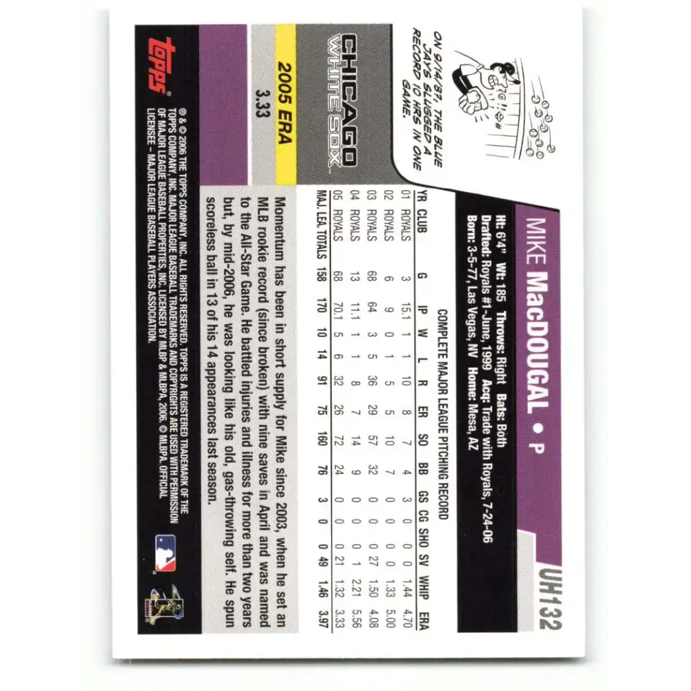 2006 Topps Update #132 Mike MacDougal EX Excellent Chicago White Sox Baseball Card - Baseball Card Single