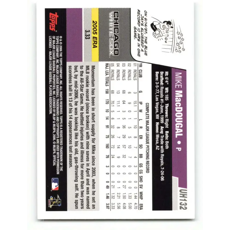 2006 Topps Update #132 Mike MacDougal EX Excellent Chicago White Sox Baseball Card - Baseball Card Single