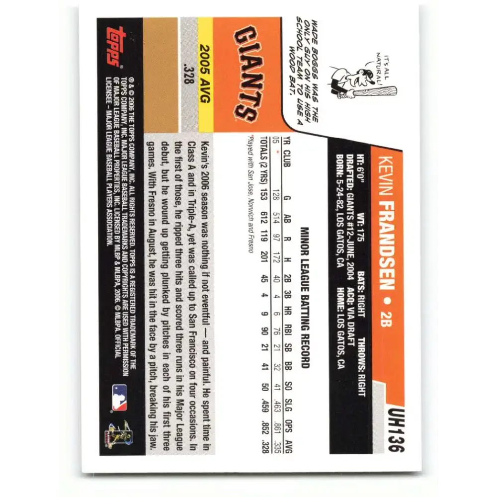 2006 Topps Update #136 Kevin Frandsen EX Excellent RC Rookie San Francisco Giants Baseball Card - Baseball Card Single