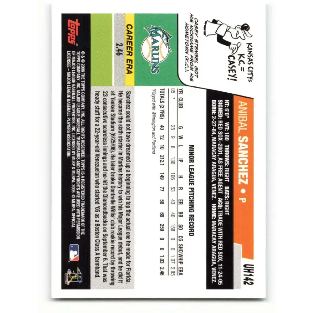 2006 Topps Update #142 Anibal Sanchez EX Excellent RC Rookie Florida Marlins Baseball Card - Baseball Card Single