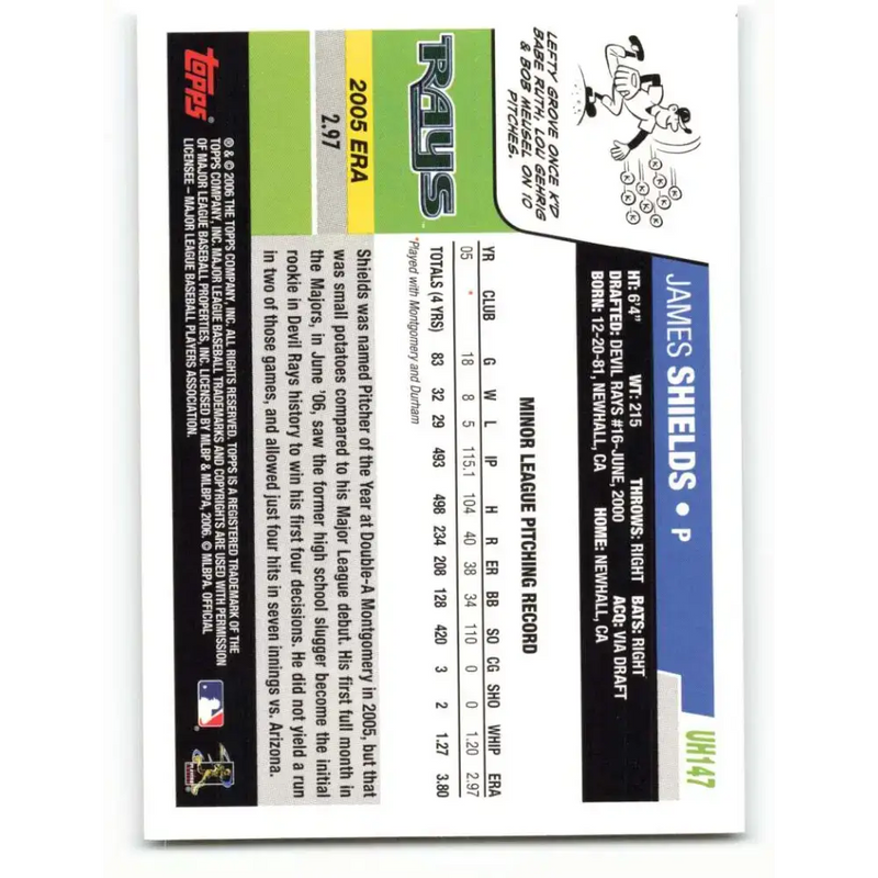 2006 Topps Update #147 Jamie Shields EX Excellent RC Rookie Tampa Bay Devil Rays Baseball Card - Baseball Card Single
