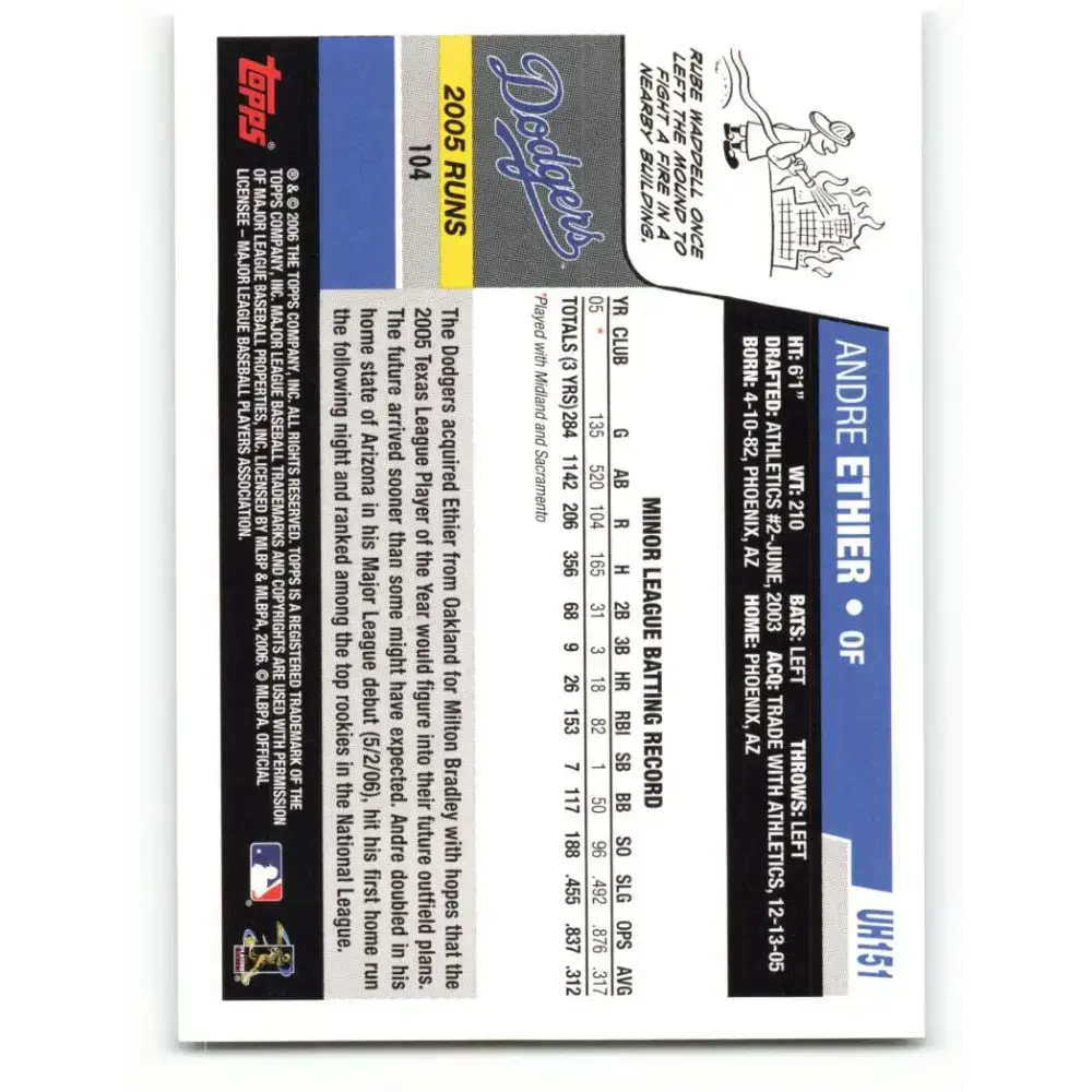 2006 Topps Update #151 Andre Ethier EX Excellent RC Rookie Los Angeles Dodgers Baseball Card - Baseball Card Single