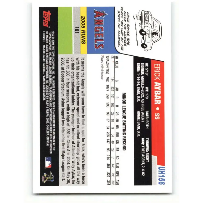 2006 Topps Update #156 Erick Aybar EX Excellent RC Rookie Los Angeles Angels Baseball Card - Baseball Card Single