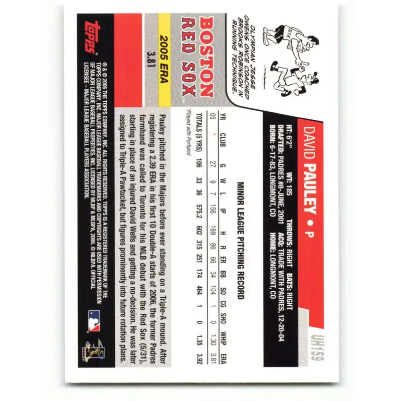 2006 Topps Update #159 David Pauley EX Excellent RC Rookie Boston Red Sox Baseball Card - Baseball Card Single