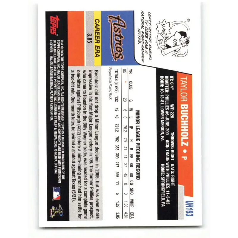 2006 Topps Update #163 Taylor Buchholz EX Excellent RC Rookie Houston Astros Baseball Card - Baseball Card Single