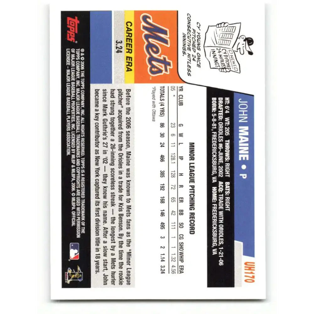 2006 Topps Update #170 John Maine EX Excellent RC Rookie New York Mets Baseball Card - Baseball Card Single