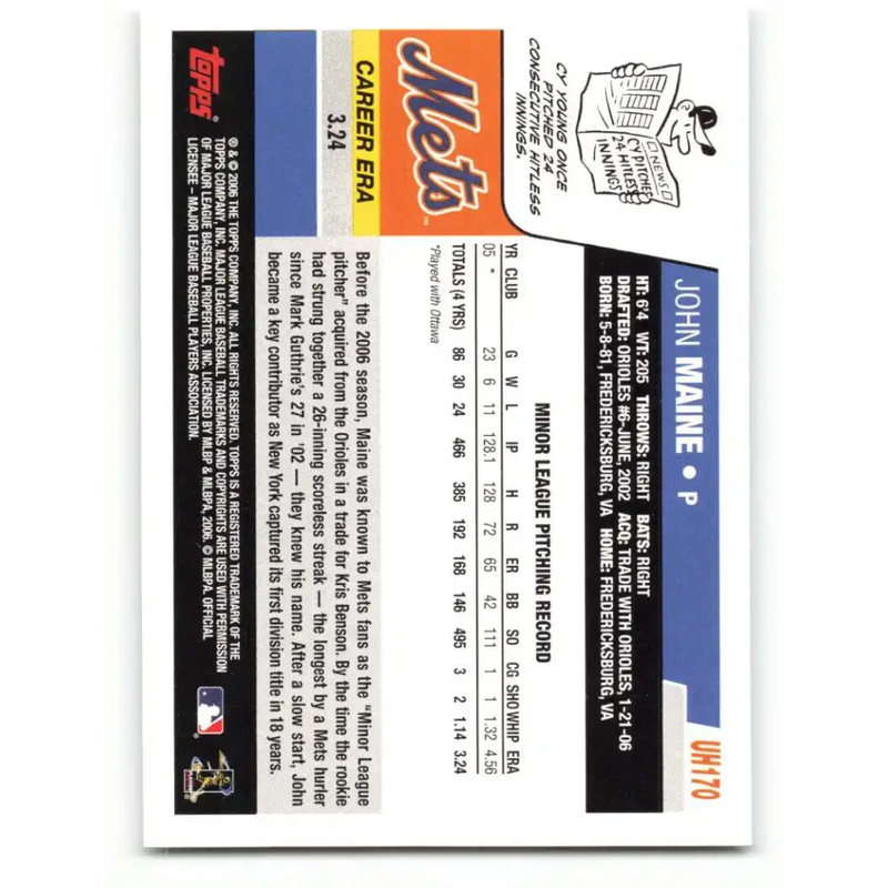 2006 Topps Update #170 John Maine EX Excellent RC Rookie New York Mets Baseball Card - Baseball Card Single