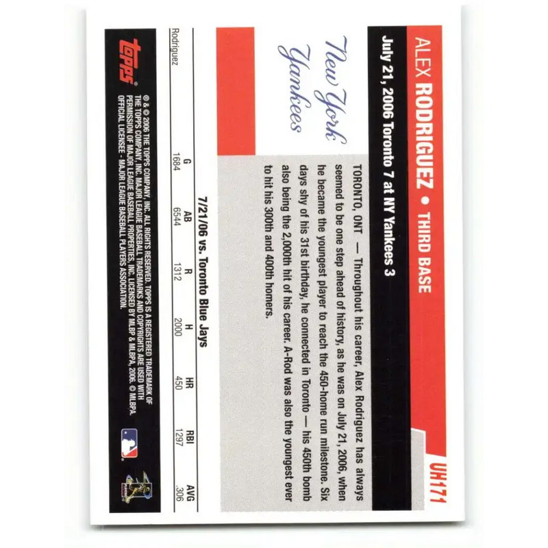 2006 Topps Update #171 Alex Rodriguez EX Excellent New York Yankees Baseball Card - Baseball Card Single