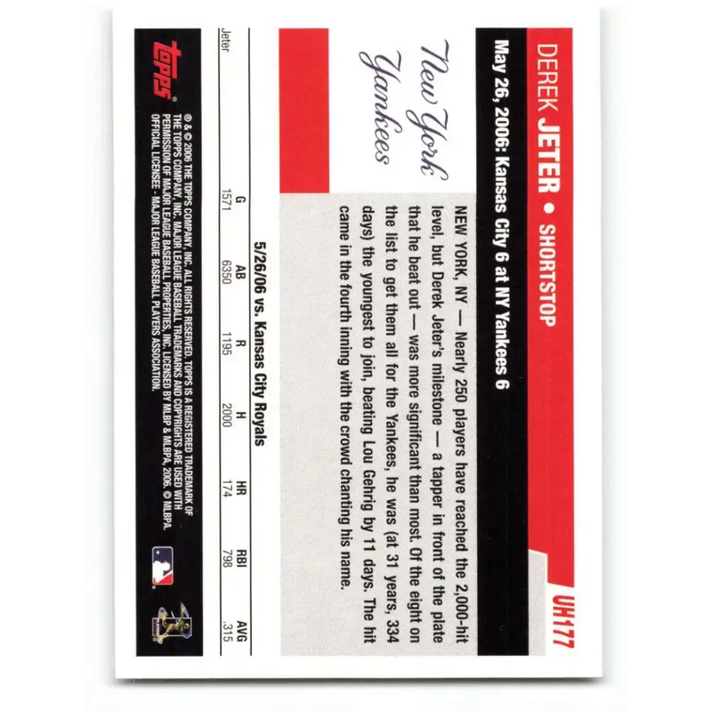 2006 Topps Update #177 Derek Jeter EX Excellent New York Yankees Baseball Card - Baseball Card Single