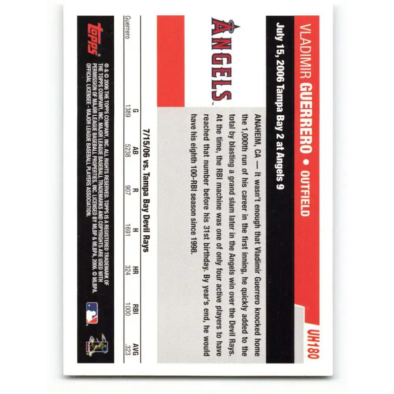 2006 Topps Update #180 Vladimir Guerrero EX Excellent Los Angeles Angels Baseball Card - Baseball Card Single