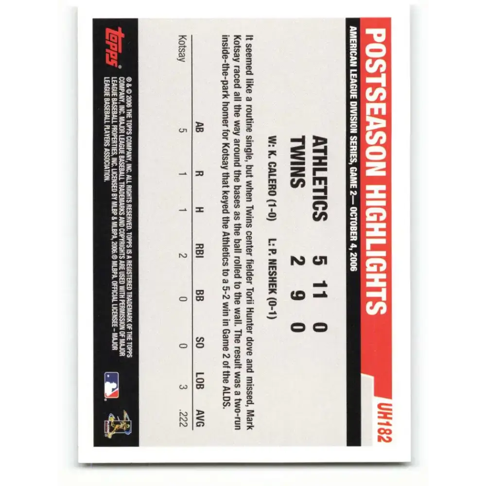 2006 Topps Update #182 Mark Kotsay EX Excellent Oakland Athletics Baseball Card - Baseball Card Single