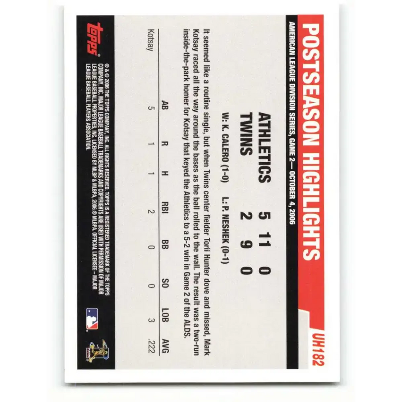 2006 Topps Update #182 Mark Kotsay EX Excellent Oakland Athletics Baseball Card - Baseball Card Single