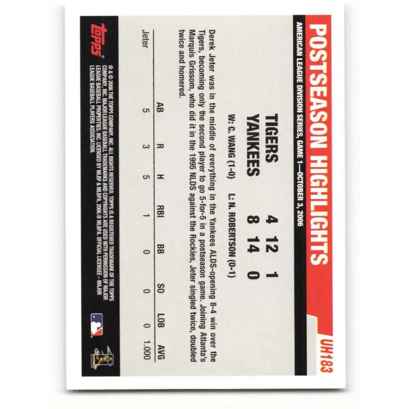 2006 Topps Update #183 Derek Jeter EX Excellent New York Yankees Baseball Card - Baseball Card Single