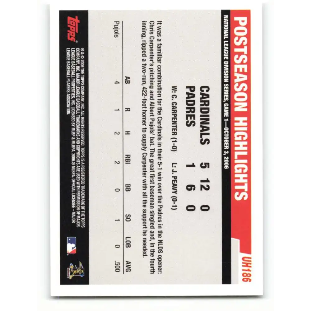 2006 Topps Update #186 Albert Pujols EX Excellent St. Louis Cardinals Baseball Card - Baseball Card Single
