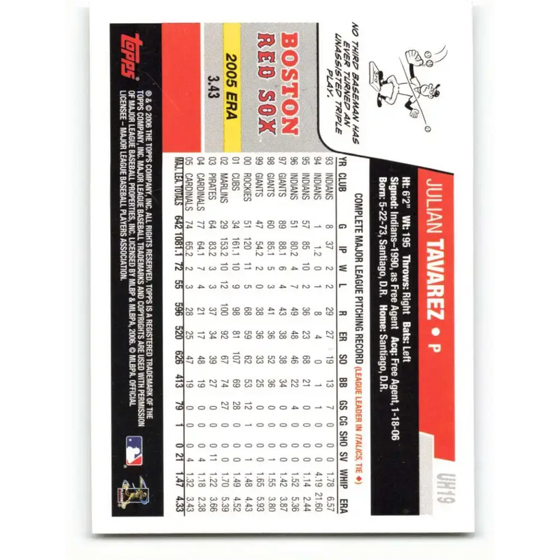 2006 Topps Update #19 Julian Tavarez EX Excellent Boston Red Sox Baseball Card - Baseball Card Single
