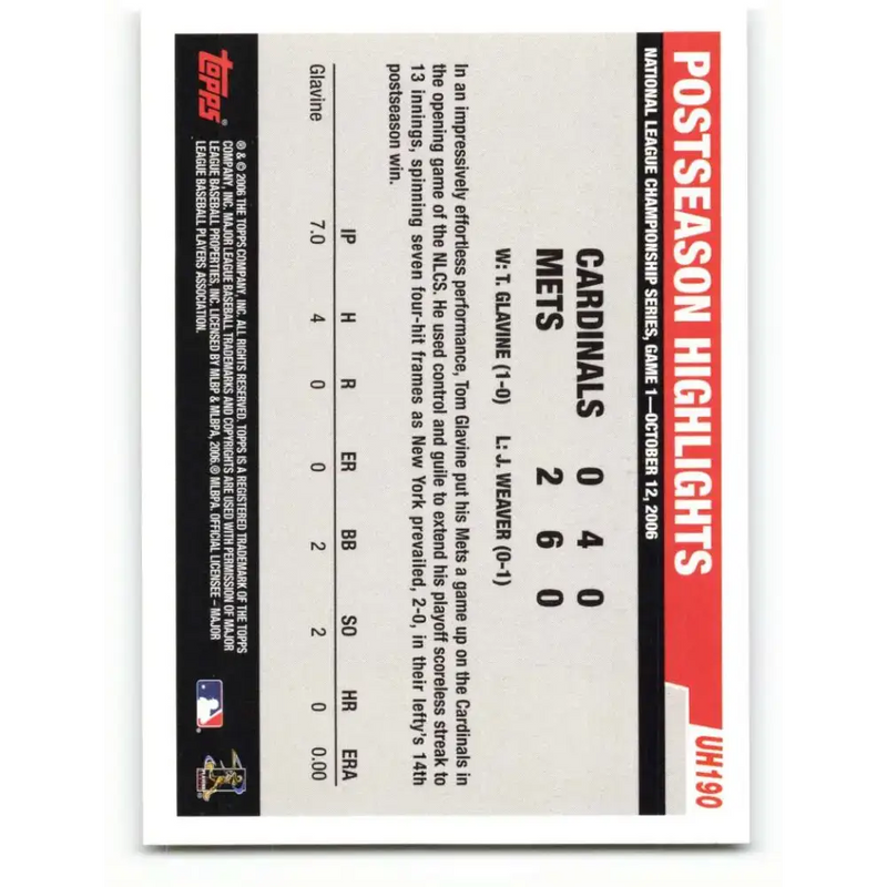 2006 Topps Update #190 Tom Glavine EX Excellent New York Mets Baseball Card - Baseball Card Single