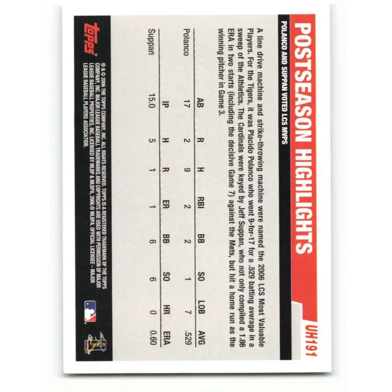 2006 Topps Update #191 Jeff Suppan/Placido Polanco EX Excellent St. Louis Cardinals Baseball Card - Baseball Card Single