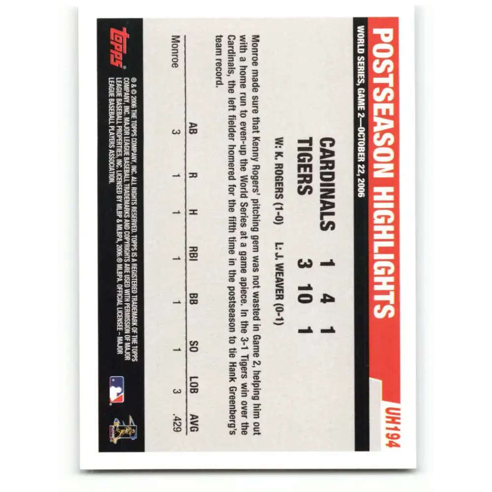 2006 Topps Update #194 Craig Monroe EX Excellent Detroit Tigers Baseball Card - Baseball Card Single